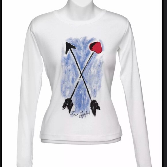 NWT Saks Fifth x Karl Lagerfeld 2008 arrow white long sleeve top size XL - Picture 1 of 7